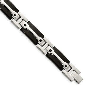Kazi Luxury Stainless Steel Polished Black IP-plated 9in Bracelet